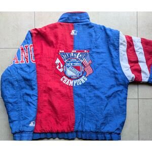 NY Rangers 1994 STARTER Stanley Cup Champs puffer jacket L blue red NHL vintage